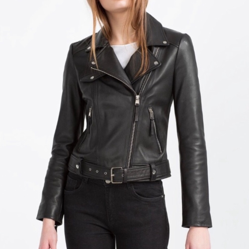 ZARA TRF genuine sheep leather black jacket